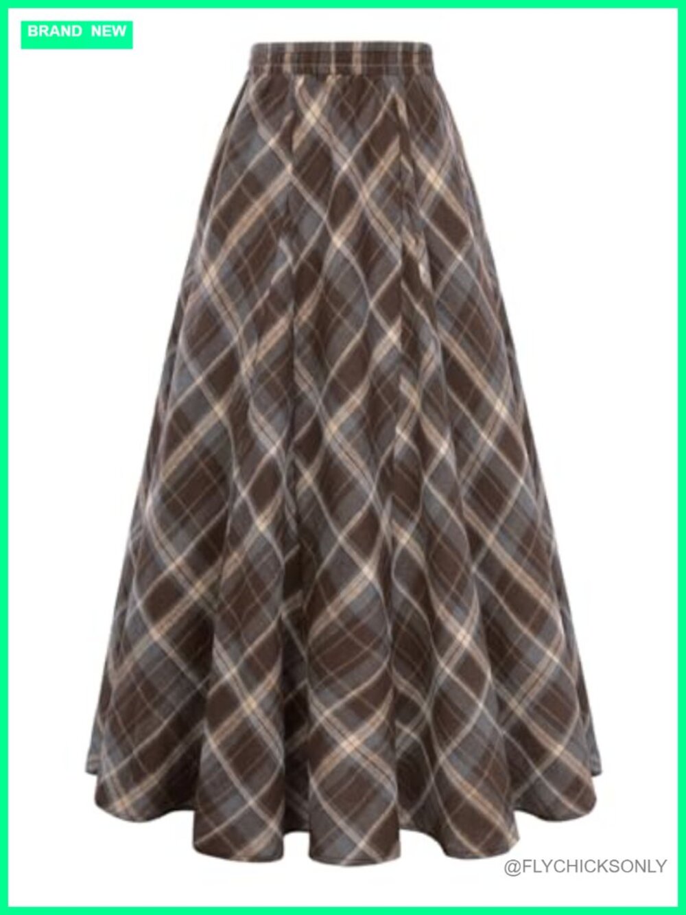 Women's Plaid High Waist A-Line Maxi Skirt Godet Hem Pockets